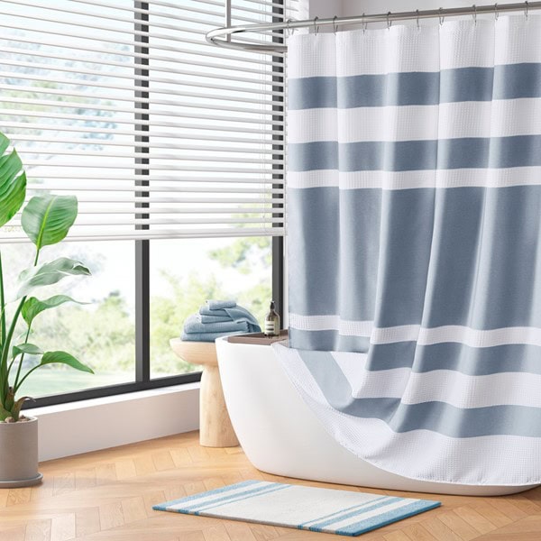Madison Park Spa Waffle Shower Curtain with 3M Treatment in Dark Blue, 108x72" MP70-8558 - Image 7