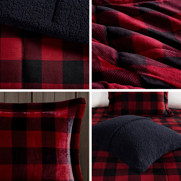 Woolrich Alton Plush to Sherpa Down Alternative Comforter Set in Red/Black Buffalo Check, Full/Queen WR10-3099 - Image 2