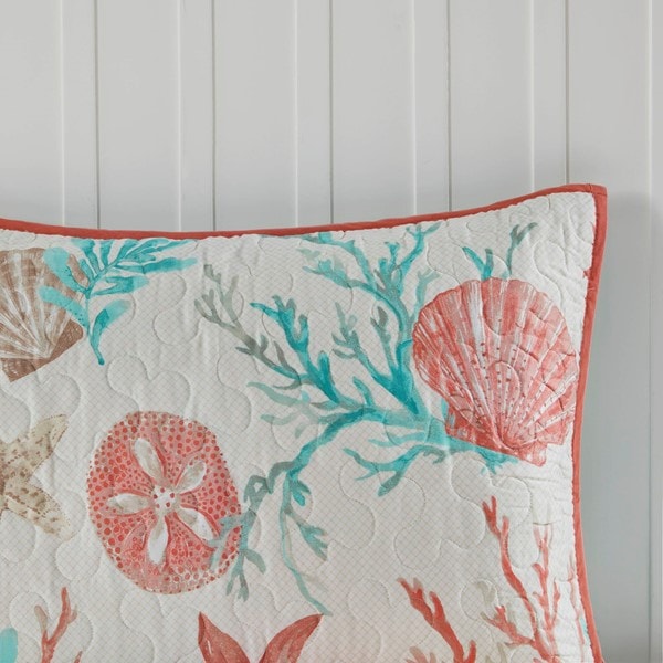 Madison Park Pebble Beach 6 Piece Cotton Sateen Quilt Set with Throw Pillows in Coral, Full/Queen MP13-2709 - Image 3