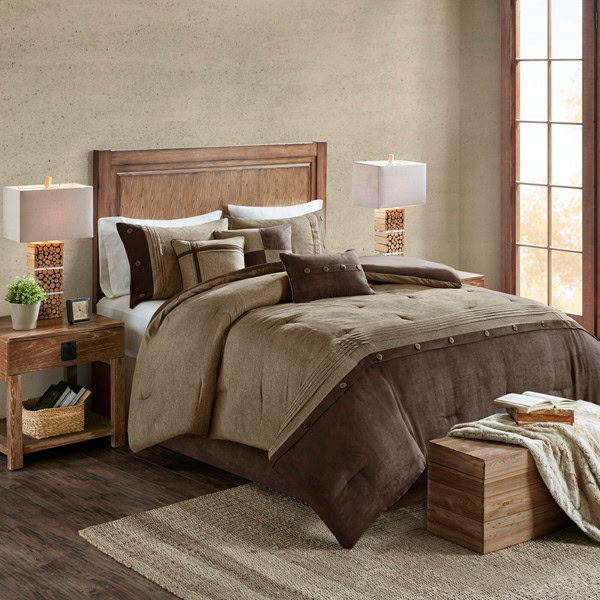 Madison Park Boone 7 Piece Faux Suede Comforter Set in Brown, Cal King MP10-906
