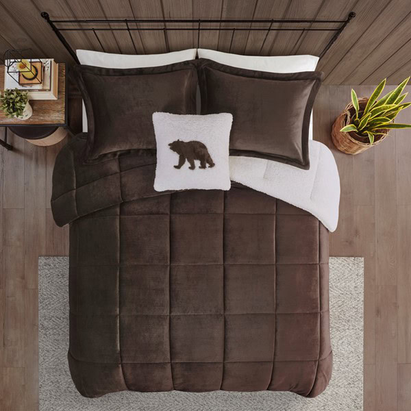 Woolrich Alton Plush to Sherpa Down Alternative Comforter Set in Brown/Ivory, King WR10-2885 - Image 3