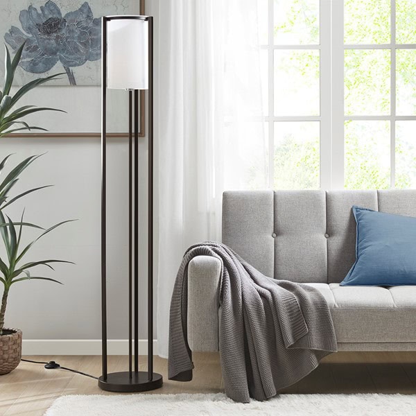 Martha Stewart Charlton Metal Floor Lamp with Glass Cylinder Shade in Black MT154-0065 - Image 7