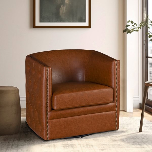 Madison Park Capstone 360-degree Swivel Barrel chair with Tufting and Nail heads in Brown, One Size MP103-1226