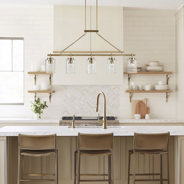 INK+IVY Curiana 5-light Linear Chandelier with Textured Glass Shades in Antique Brass, One Size FB150-1191 - Image 2