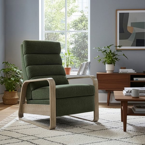 Chapel Hill Jordan Wood framed push back Recliner in Green, One Size CH103-0010