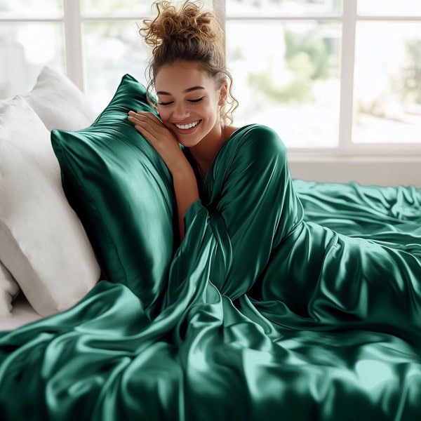 Madison Park Essentials Satin Luxury Sheet Set in Emerald, Cal King MPE20-1148 - Image 2