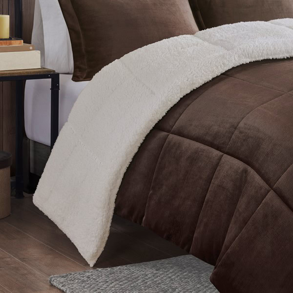 Woolrich Alton Plush to Sherpa Down Alternative Comforter Set in Brown/Ivory, King WR10-2885 - Image 4
