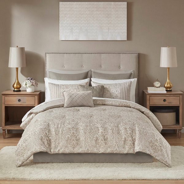 Madison Park Emilia 12 Piece Jacquard Comforter Set with Bed Sheets in Khaki, Queen MP10-7204 - Image 2