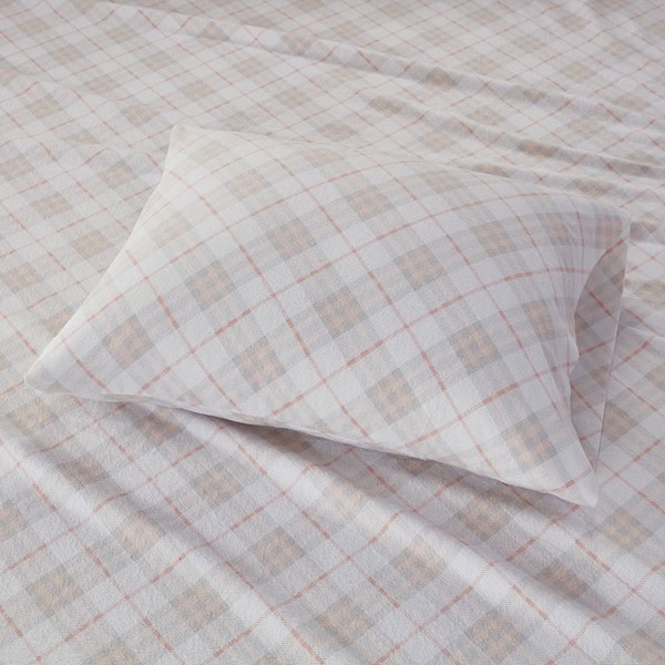 True North by Sleep Philosophy Cozy Cotton Flannel Printed Sheet Set in Pink Plaid, Twin XL TN20-0276 - Image 2