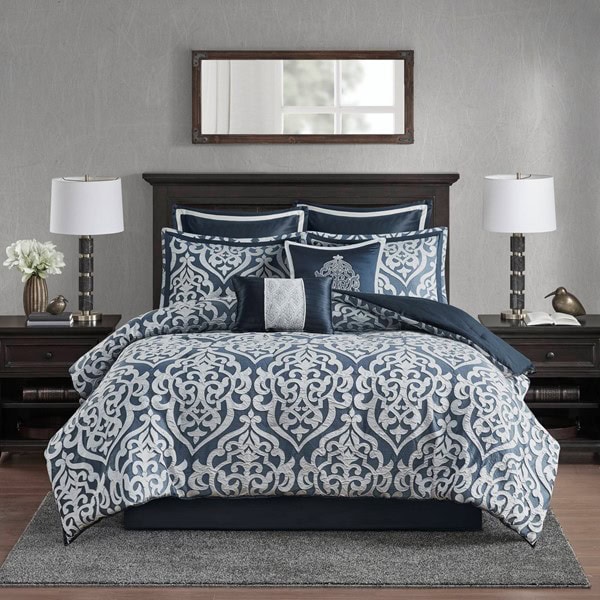 Madison Park Odette 8 Piece Jacquard Comforter Set in Navy/Silver, Cal King MP10-6838