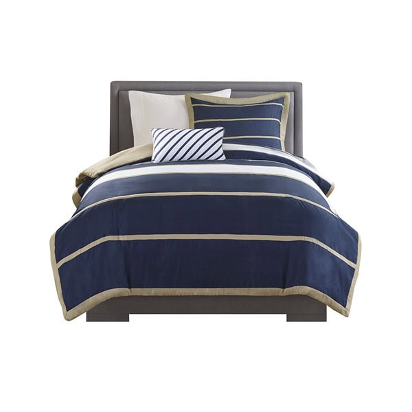 Mi Zone Ashton Duvet Cover Set in Khaki/Navy, Twin/Twin XL MZ12-268 - Image 3