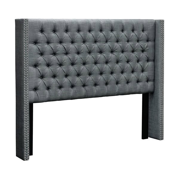 Madison Park Amelia Upholstered Wingback Headboard with Button Tufting & Nailhead Trim in Dark Grey Woven, Queen/Full MP116-1292 - Image 5