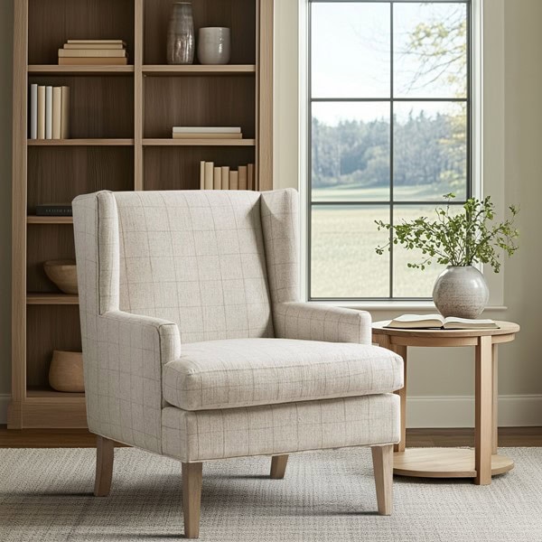 Martha Stewart Decker Plaid Wingback Armchair in Beige, One Size MT100-0001 - Image 2