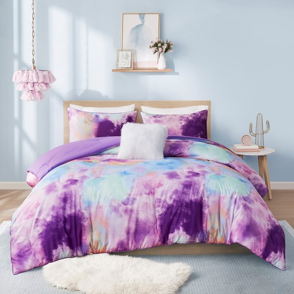 Intelligent Design Cassiopeia Watercolor Tie Dye Printed Comforter Set with Throw Pillow in Lavender, Twin/Twin XL ID10-2255 - Image 4