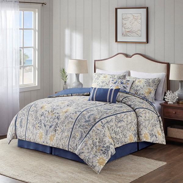 Harbor House Blue Livia 6 Piece Cotton Comforter Set, Queen HH10-1800
