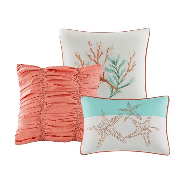 Madison Park Pebble Beach 6 Piece Cotton Sateen Quilt Set with Throw Pillows in Coral, Full/Queen MP13-2709 - Image 5