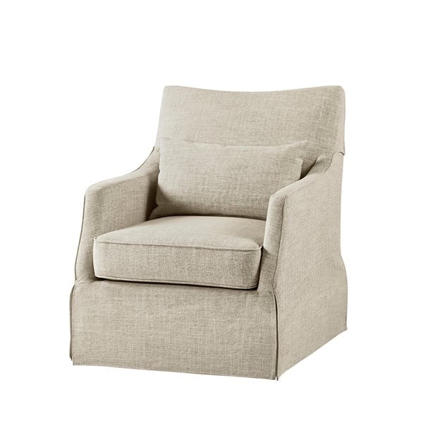 Martha Stewart London Upholstered Skirted Swivel Armchair with Lumbar Pillow in Beige Multi, One Size MT103-1199 - Image 7