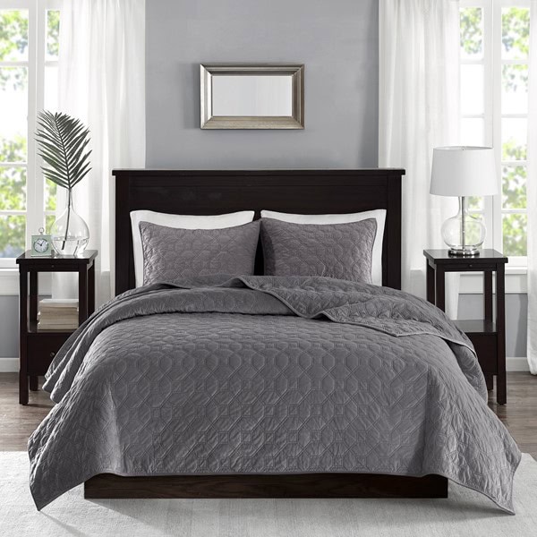 Madison Park Harper 3 Piece Velvet Quilt Set in Grey, King/Cal King MP13-3308 - Image 6