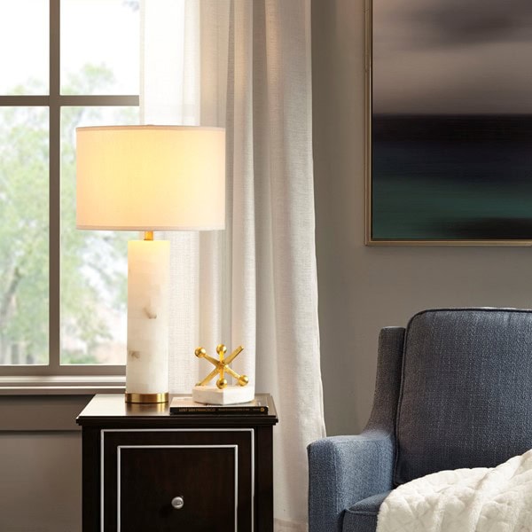 INK+IVY Prague Alabaster Table Lamp in White/Gold, One Size MP153-0144 - Image 6