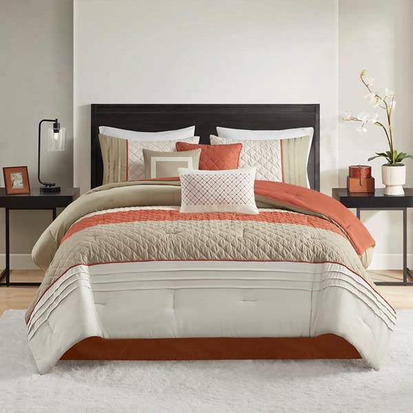Madison Park Jenson 7 Piece Color Block Stripe Comforter Set with Throw Pillows in Spice, Cal King MP10-8326 - Image 4