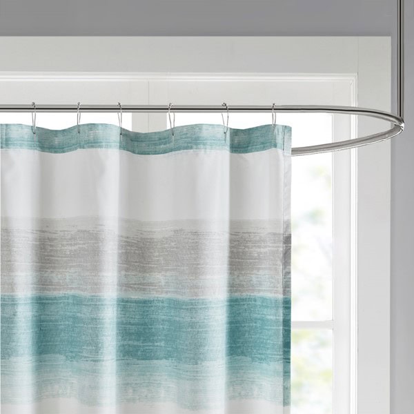 Madison Park Essentials Saben Stripe Print Shower Curtain in Aqua/Grey, 72x72" MPE70-1029 - Image 7