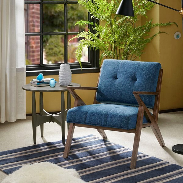 INK+IVY Rocket Upholstered Arm Chair with Angled Wood Frame in Blue/Pecan, One Size II100-0088 - Image 7