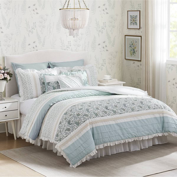Madison Park Dawn 9 Piece Cotton Percale Comforter Set in Aqua, King MP10-387 - Image 4