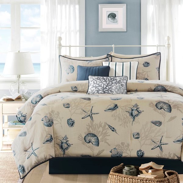 Madison Park Bayside 7 Piece Cotton Sateen Comforter Set in Blue, King MP10-505