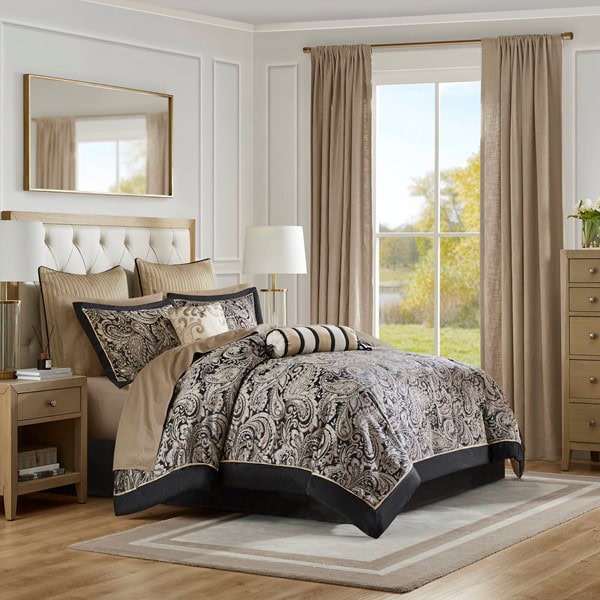 Madison Park Aubrey 12 Piece Comforter Set with Cotton Bed Sheets in Black, Full MP10-2579