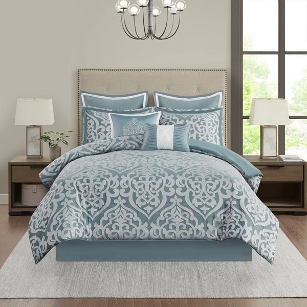 Madison Park Odette 8 Piece Jacquard Comforter Set in Aqua/Silver, Cal King MP10-8081 - Image 2