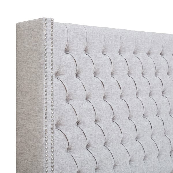 Madison Park Amelia Upholstered Wingback Headboard with Button Tufting & Nailhead Trim in Grey, King MP116-0358 - Image 4