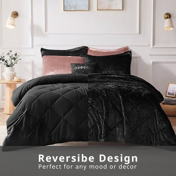 Intelligent Design Felicia Velvet Comforter Set with Throw Pillow in Black, King/Cal King ID10-2056 - Image 3