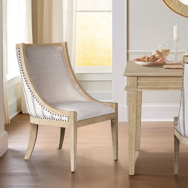 Martha Stewart Elmcrest Upholstered Dining Chair with Nailhead Trim in Beige Stripe, One Size MT108-1197