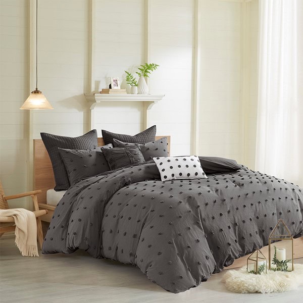 Urban Habitat Brooklyn Cotton Jacquard Duvet Cover Set with Euro Shams and Throw Pillows in Charcoal, Full/Queen UH12-2259 - Image 2