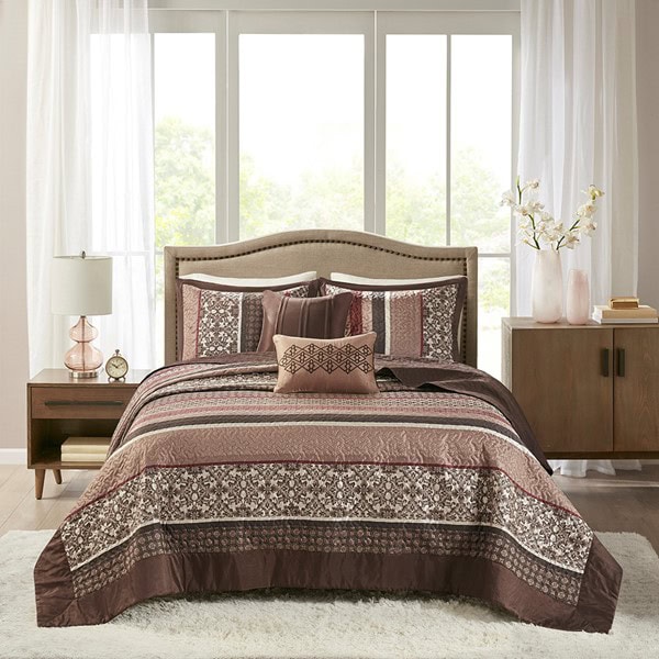 Madison Park Princeton 5 Piece Reversible Jacquard Bedspread Set in Red, Queen MP13-4340 - Image 3