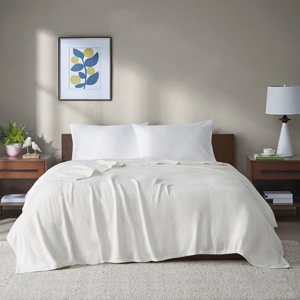 Madison Park Freshspun Basketweave Cotton Blanket in Cream, King BL51N-0847 - Image 3