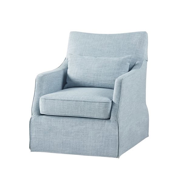 Martha Stewart London Upholstered Skirted Swivel Armchair with Lumbar Pillow in Light Blue, One Size MT103-0170 - Image 2