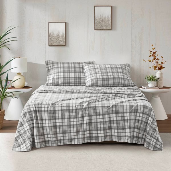 True North by Sleep Philosophy Micro Fleece Sheet Set in Grey Plaid, Twin SHET20-996