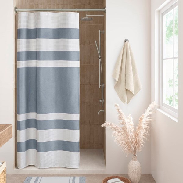 Madison Park Spa Waffle Shower Curtain with 3M Treatment in Dark Blue, 108x72" MP70-8558 - Image 2