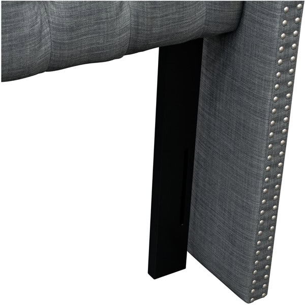 Madison Park Amelia Upholstered Wingback Headboard with Button Tufting & Nailhead Trim in Dark Grey Woven, Queen/Full MP116-1292 - Image 4