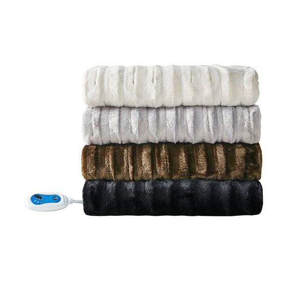 Beautyrest Heated Duke Faux Fur Heated Throw in Ivory, 50x70" BR50-0751 - Image 2
