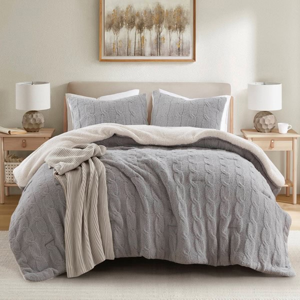 Madison Park Riordan Waffle Knit Chenille Comforter Set in Gray, King MP10-8894 - Image 4