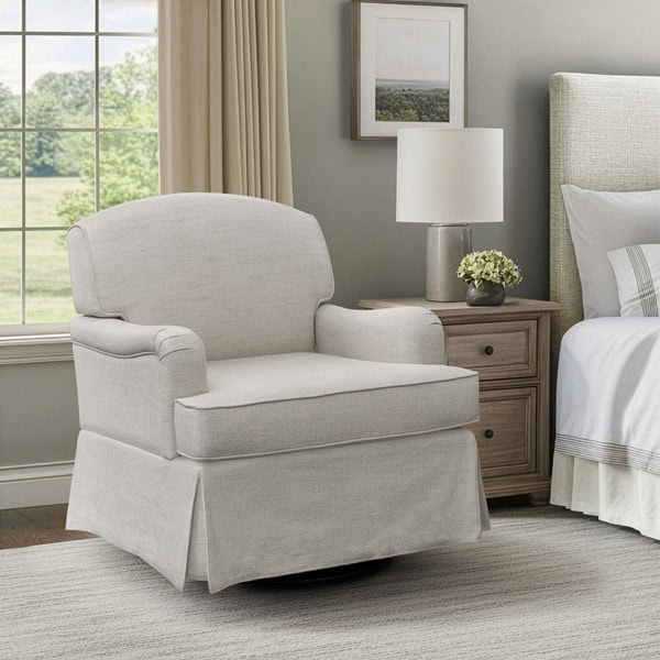 Martha Stewart Melody Swivel Glider Skirted ArmChair in Cream, One Size MT103-0189 - Image 5