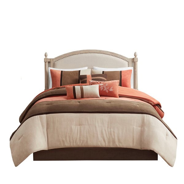 Madison Park Palisades 7 Piece Faux Suede Comforter Set in Coral, Queen MP10-184 - Image 3