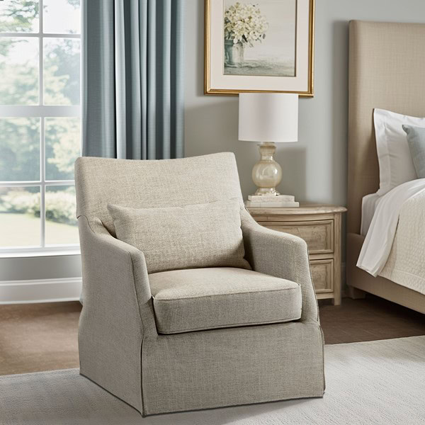 Martha Stewart London Upholstered Skirted Swivel Armchair with Lumbar Pillow in Beige Multi, One Size MT103-1199 - Image 3