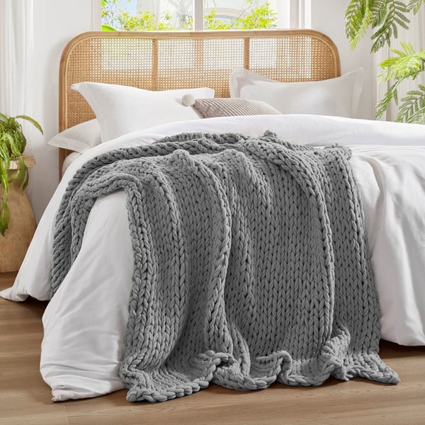 Madison Park Chunky Double Knit Handmade Throw Blanket in Grey, 50x60" MP50-6136 - Image 2