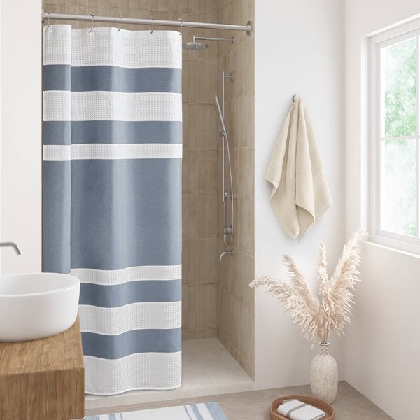 Madison Park Spa Waffle Shower Curtain with 3M Treatment in Dark Blue, 108x72" MP70-8558 - Image 6
