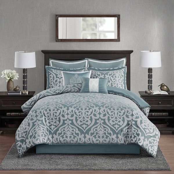 Madison Park Odette 8 Piece Jacquard Comforter Set in Aqua/Silver, Cal King MP10-8081