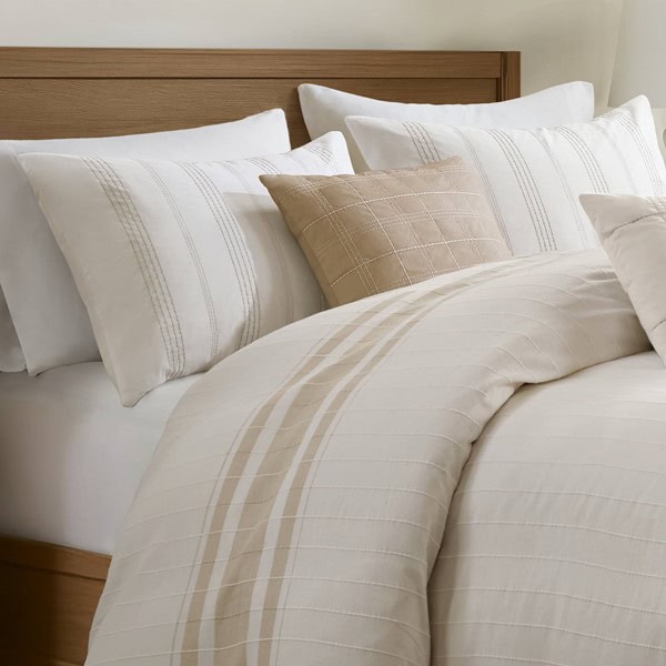 Harbor House Blue Morgan 5 Piece Cotton Jaquard Duvet Set in Ivory/Taupe, Full/Queen HH12-1991 - Image 4