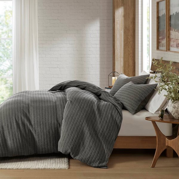 Woolrich Lyon Waffle Washed Duvet Set in Charcoal, Full/Queen WR12-4044 - Image 5